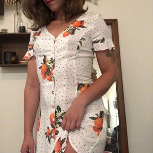 Polka dot, orange print dress